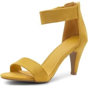 New Herstyle Women 7 Mustard Yellow Faux Suede 3.5" Heel Open Toe Sandals w Flaw